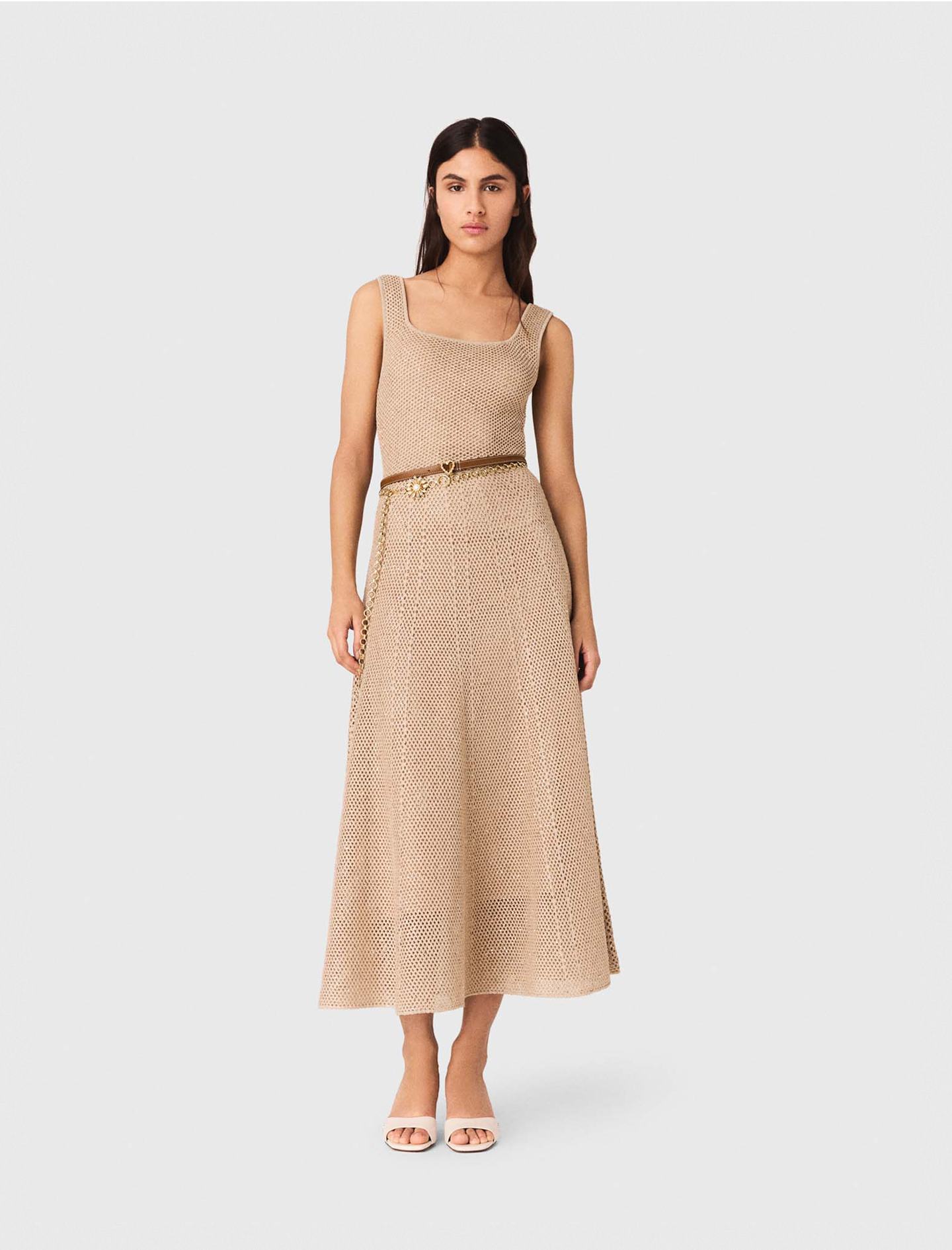 Robe Longue En Maille Strassée - Rose - Taille 36 - Maje