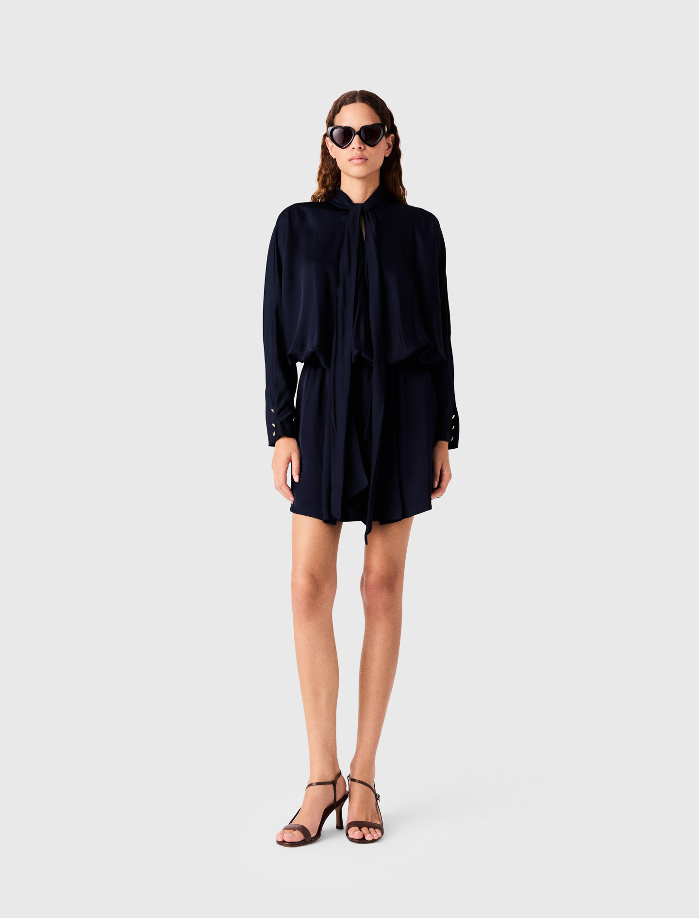 Robe Courte Drapée En Satin - Bleu Marine - Taille 40 - Maje