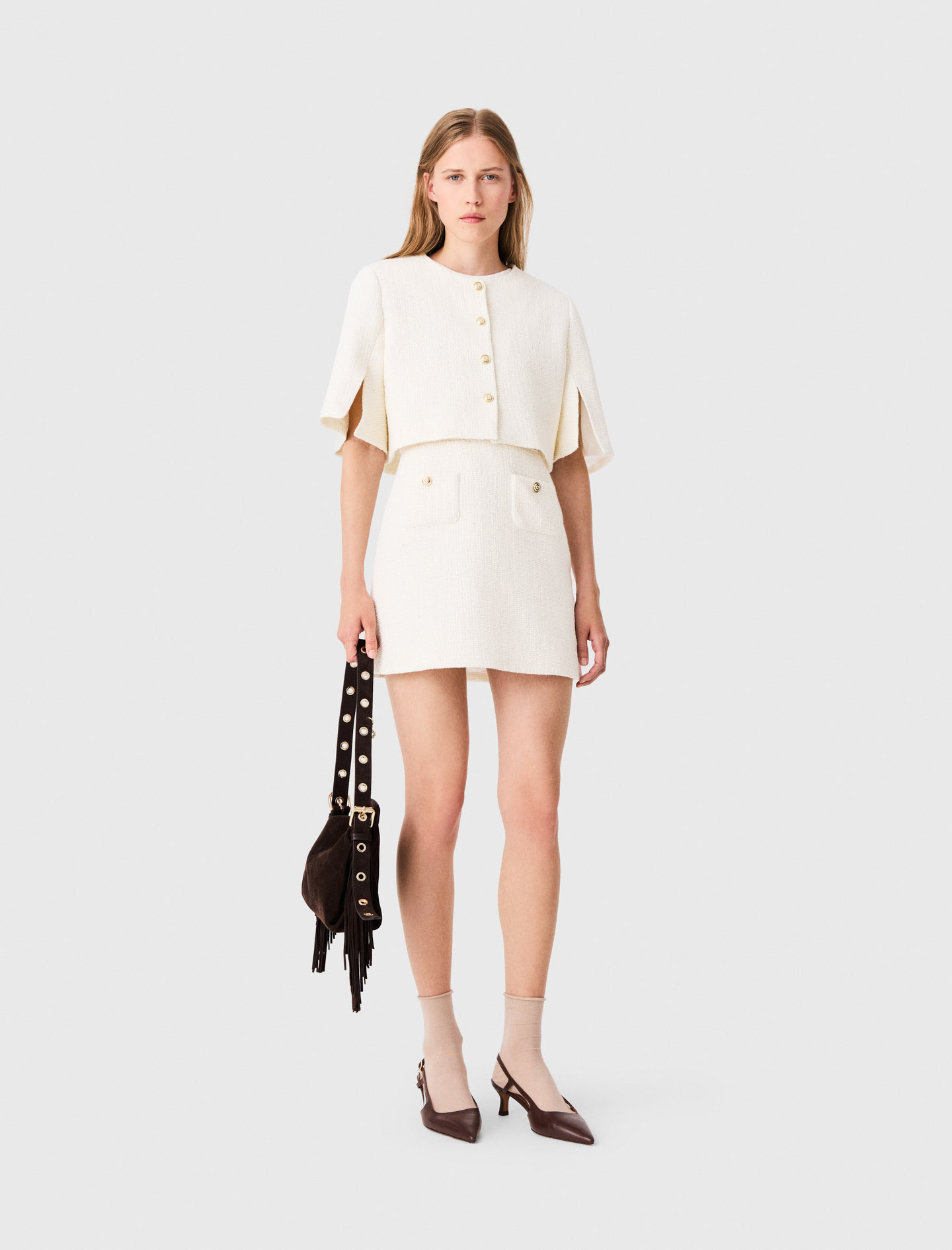 Robe En Tweed 2-en-1 - Blanc - Taille 36 - Maje