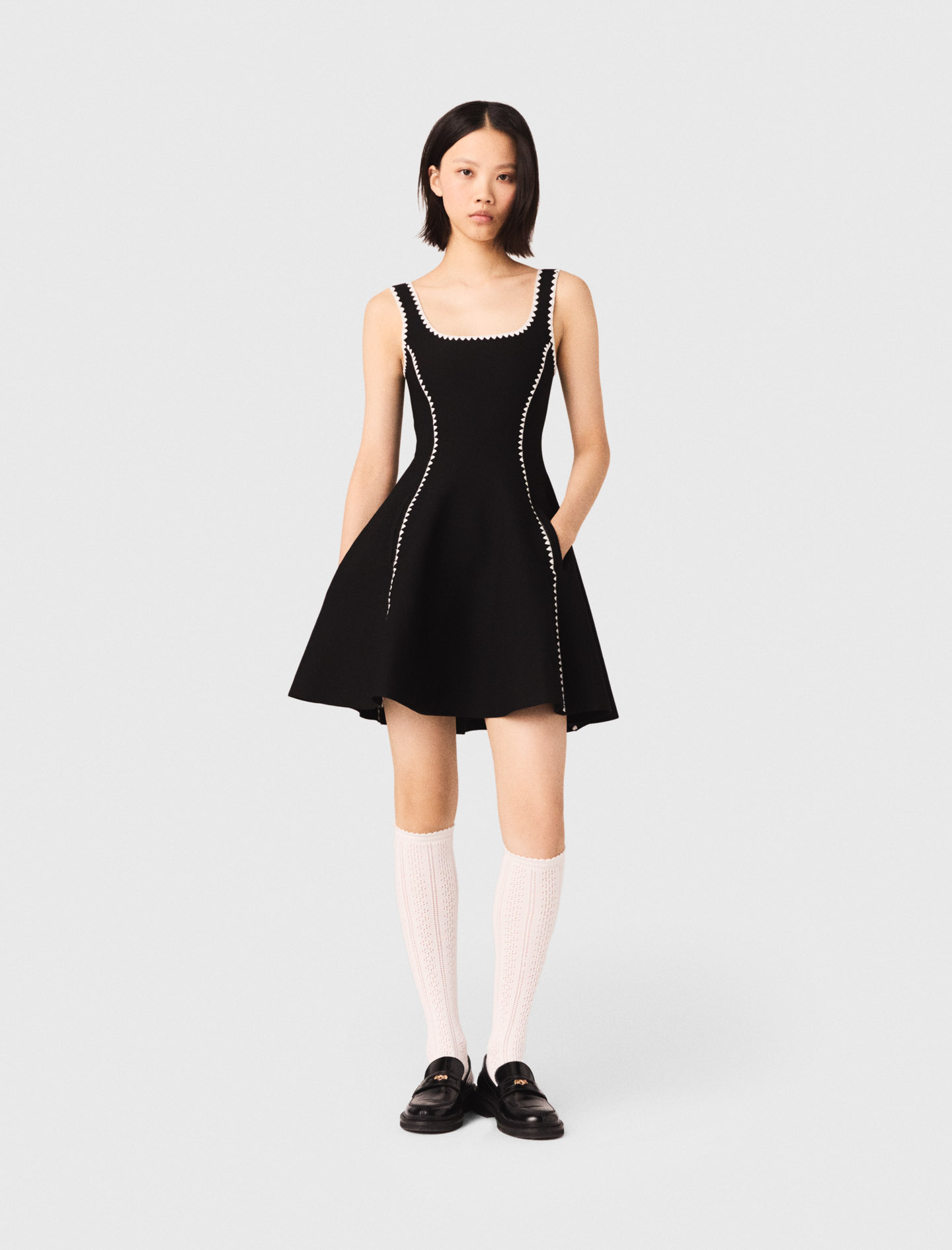Robe Courte Avec Surpiqûres - Noir - Taille 36 - Maje