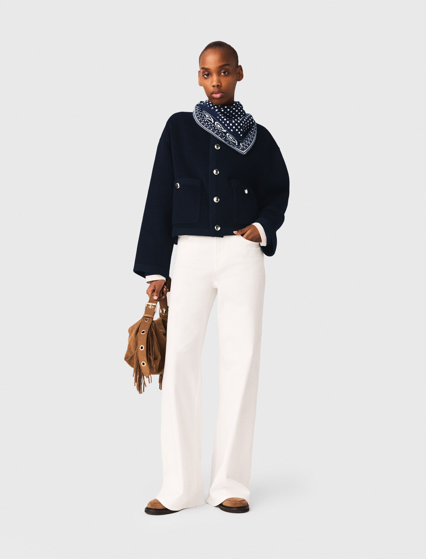 Veste Double Face Et Galons Tressés - Bleu Marine - Taille 42 - Maje