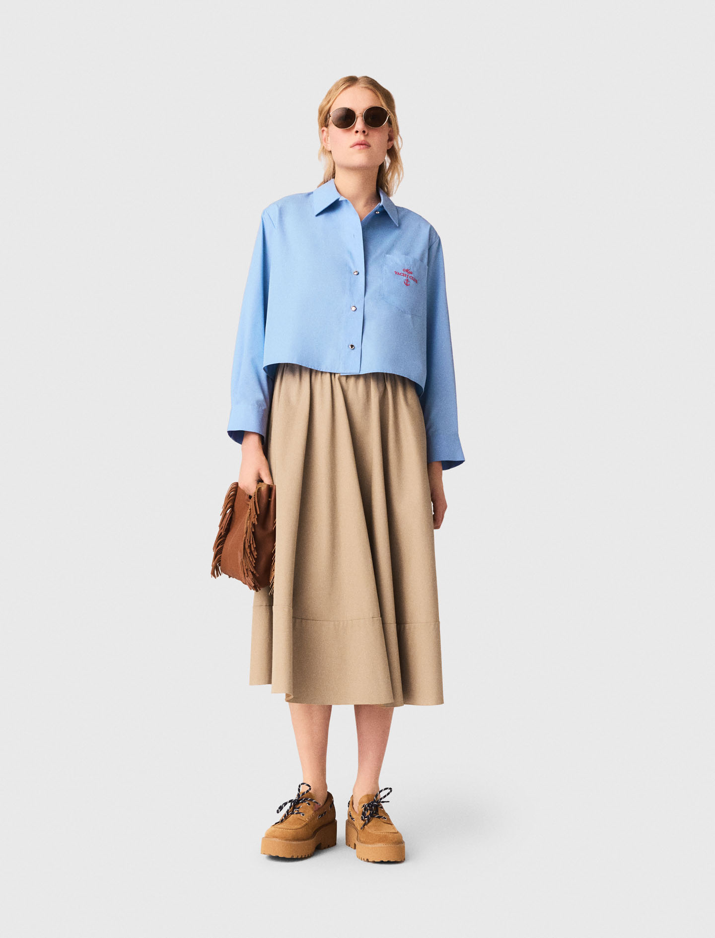 Chemise À Dos Plissé Et Broderie - Bleu - Taille 3 - Maje