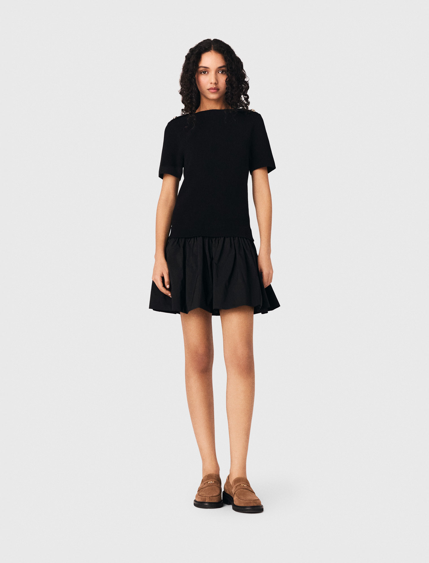 Robe Courte En Maille Et Taffetas - Noir - Taille 38 - Maje