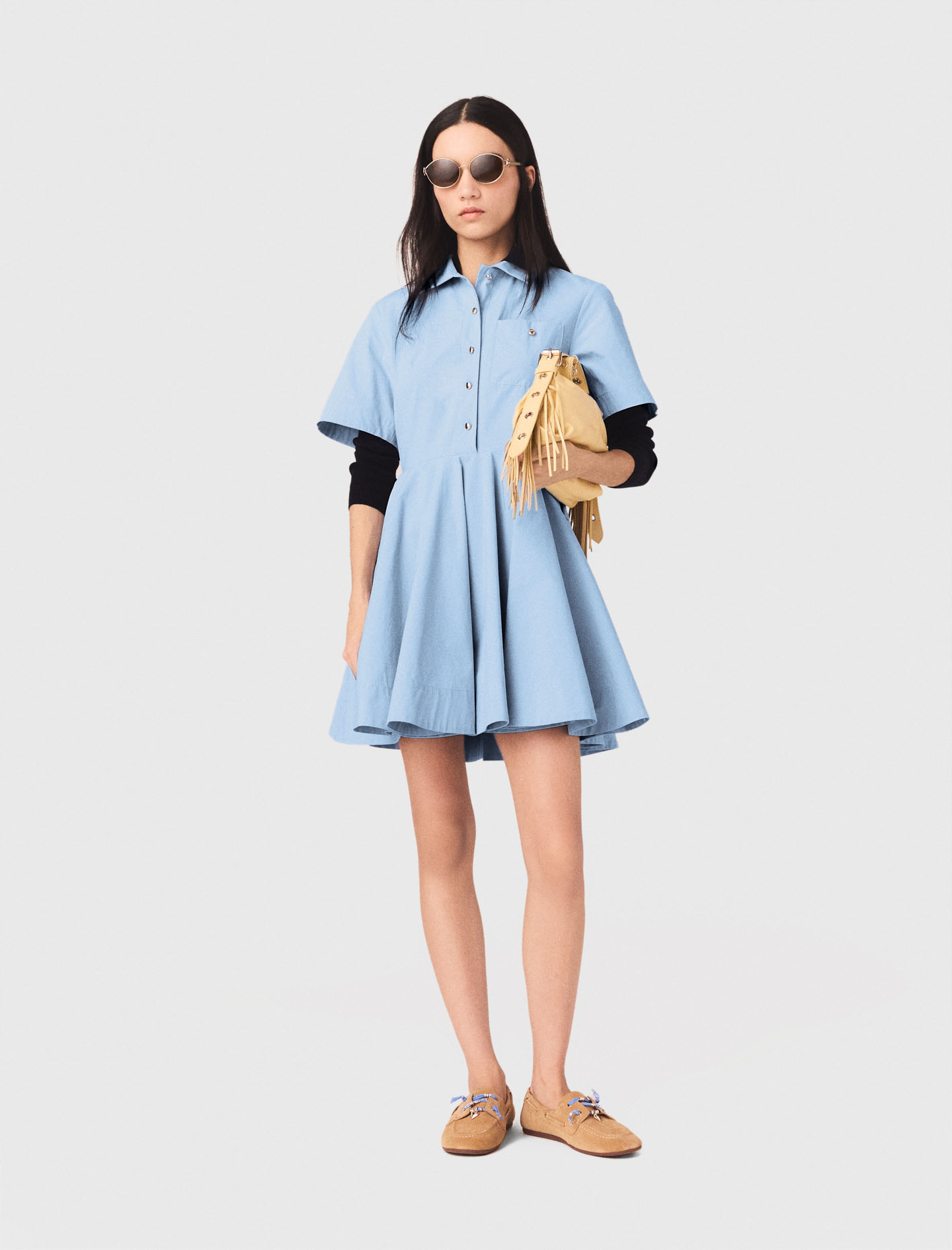 Robe Chemise Évasée - Bleu - Taille 36 - Maje