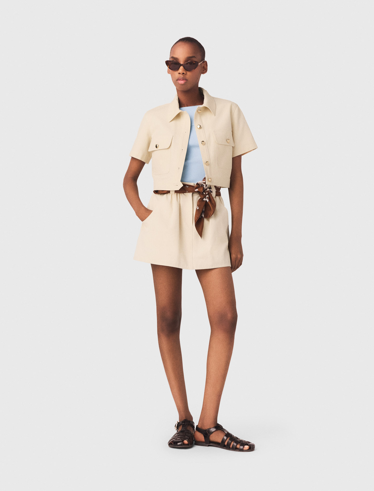 Veste Courte À Manches Courtes - Blanc - Taille 34 - Maje