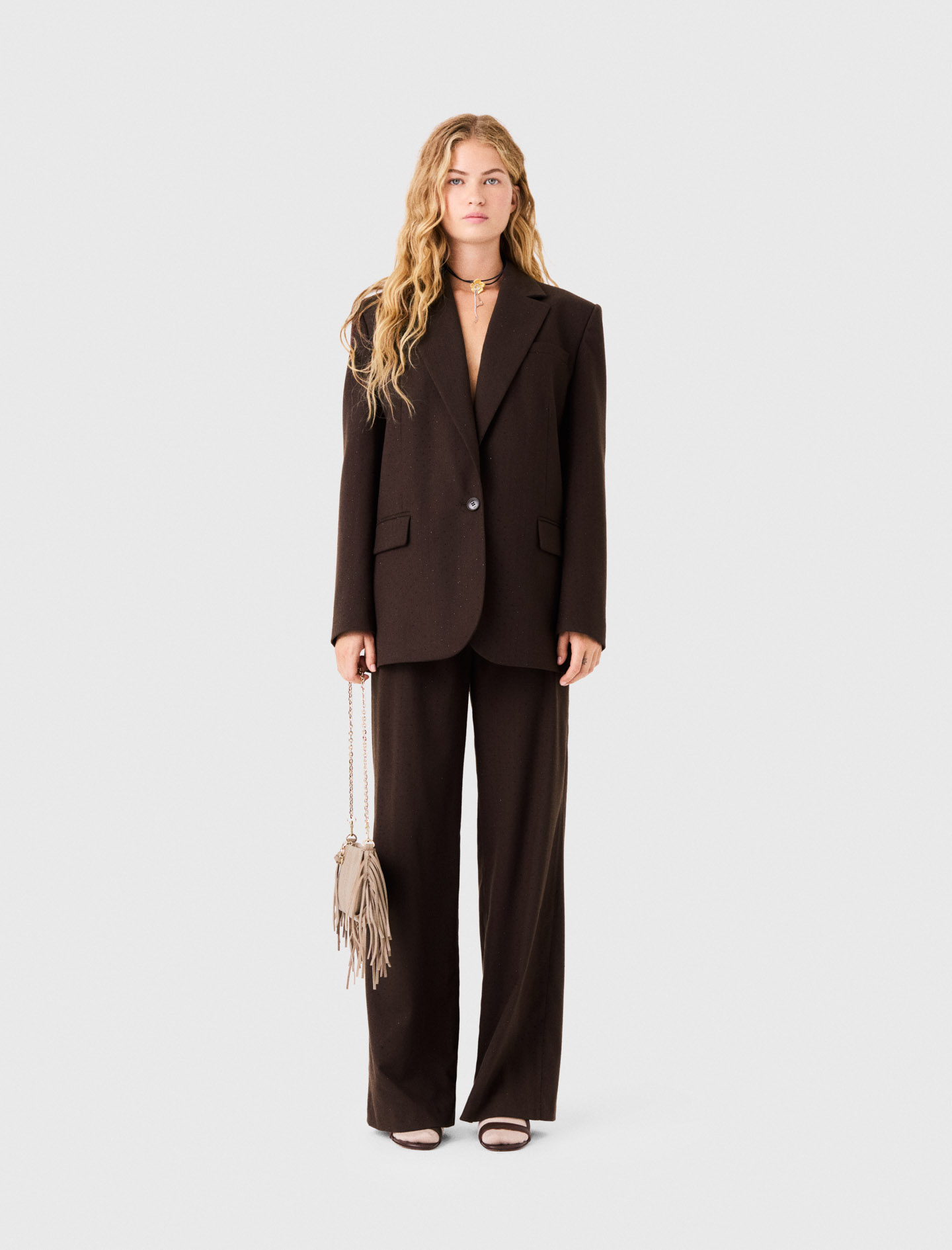 Veste De Tailleur Strassé - Marron - Taille 34 - Maje