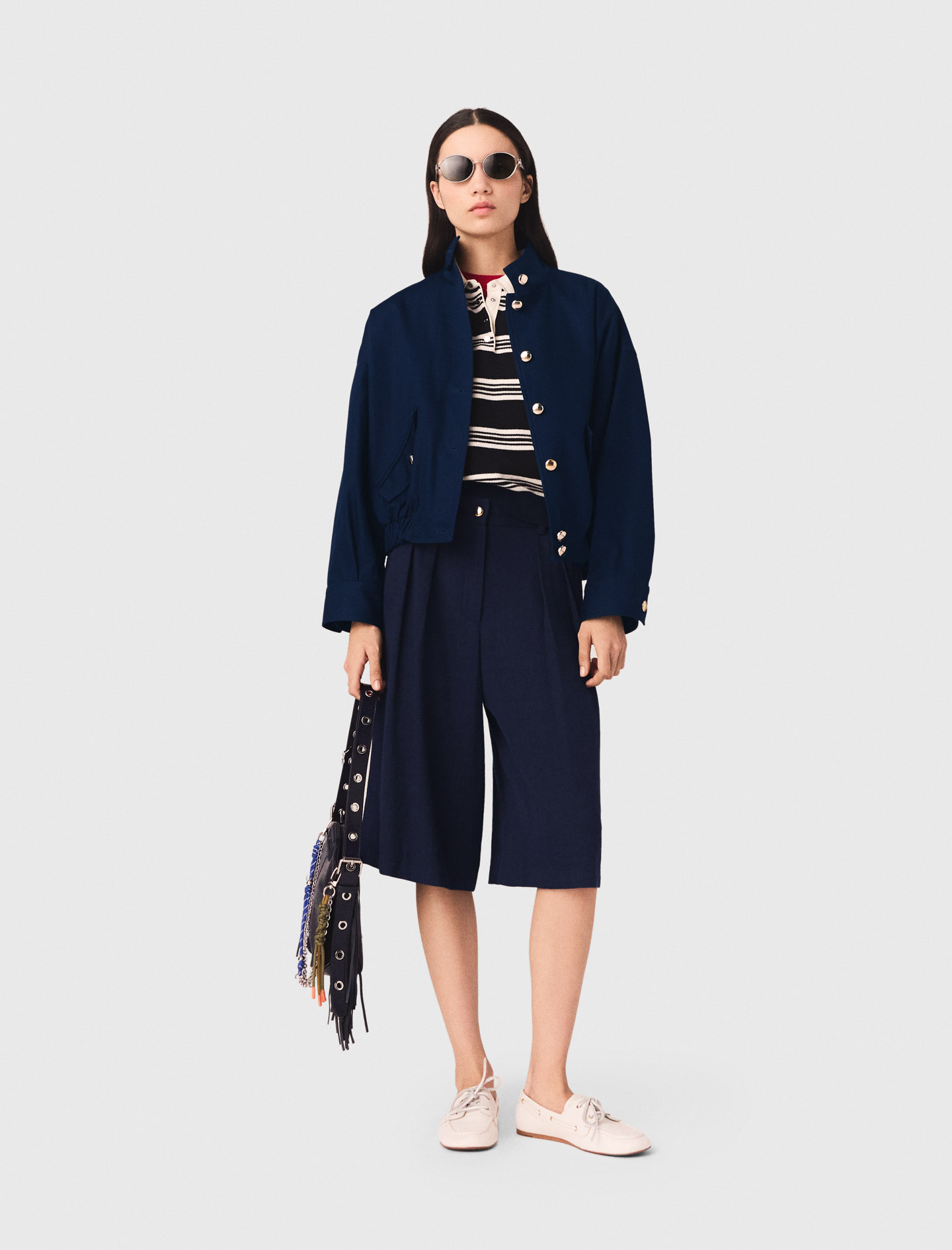 Blouson Bomber En Coton - Bleu Marine - Taille 40 - Maje