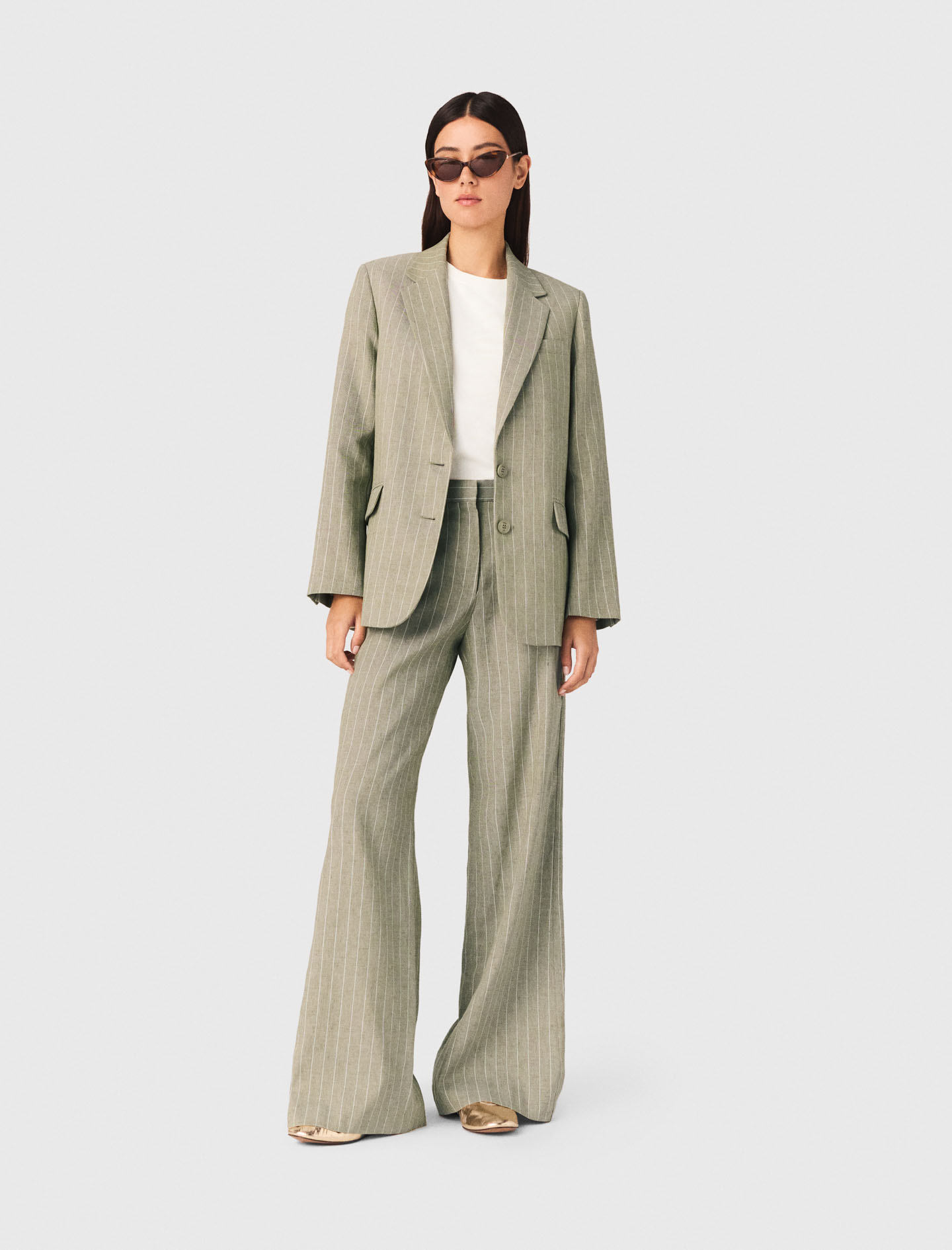 Pantalon Tailleur En Lin Mélangé - Vert - Taille 42 - Maje