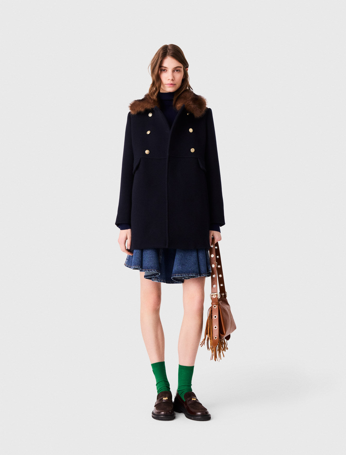 Manteau En Laine Mélangée - Bleu Marine - Taille 36 - Maje