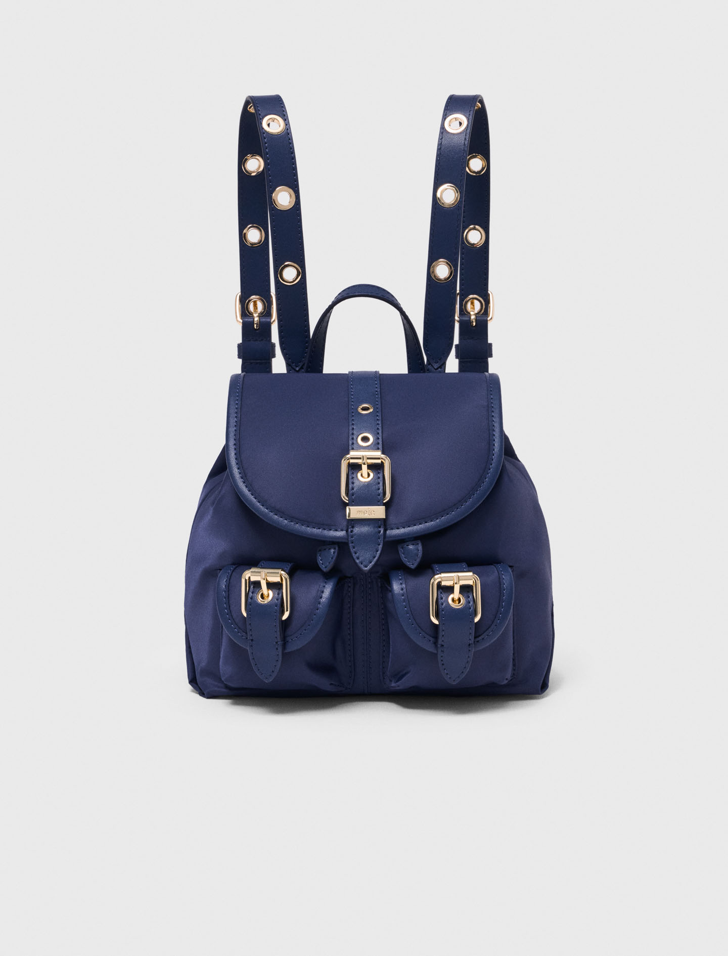 Mini Sac À Dos En Cuir Et Nylon - Bleu Marine - Maje
