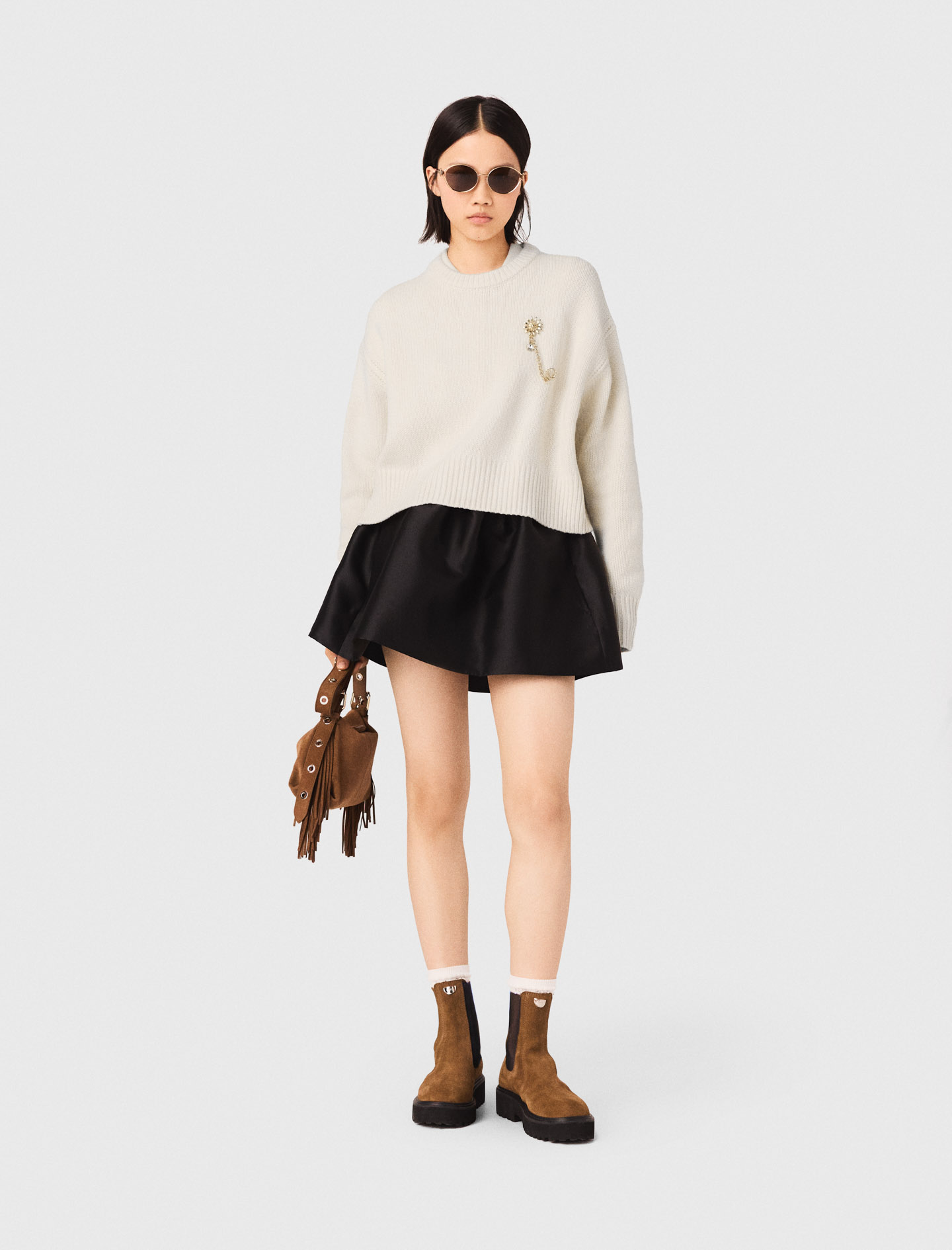 Pull Avec Broche Florale - Blanc - Taille 1 - Maje