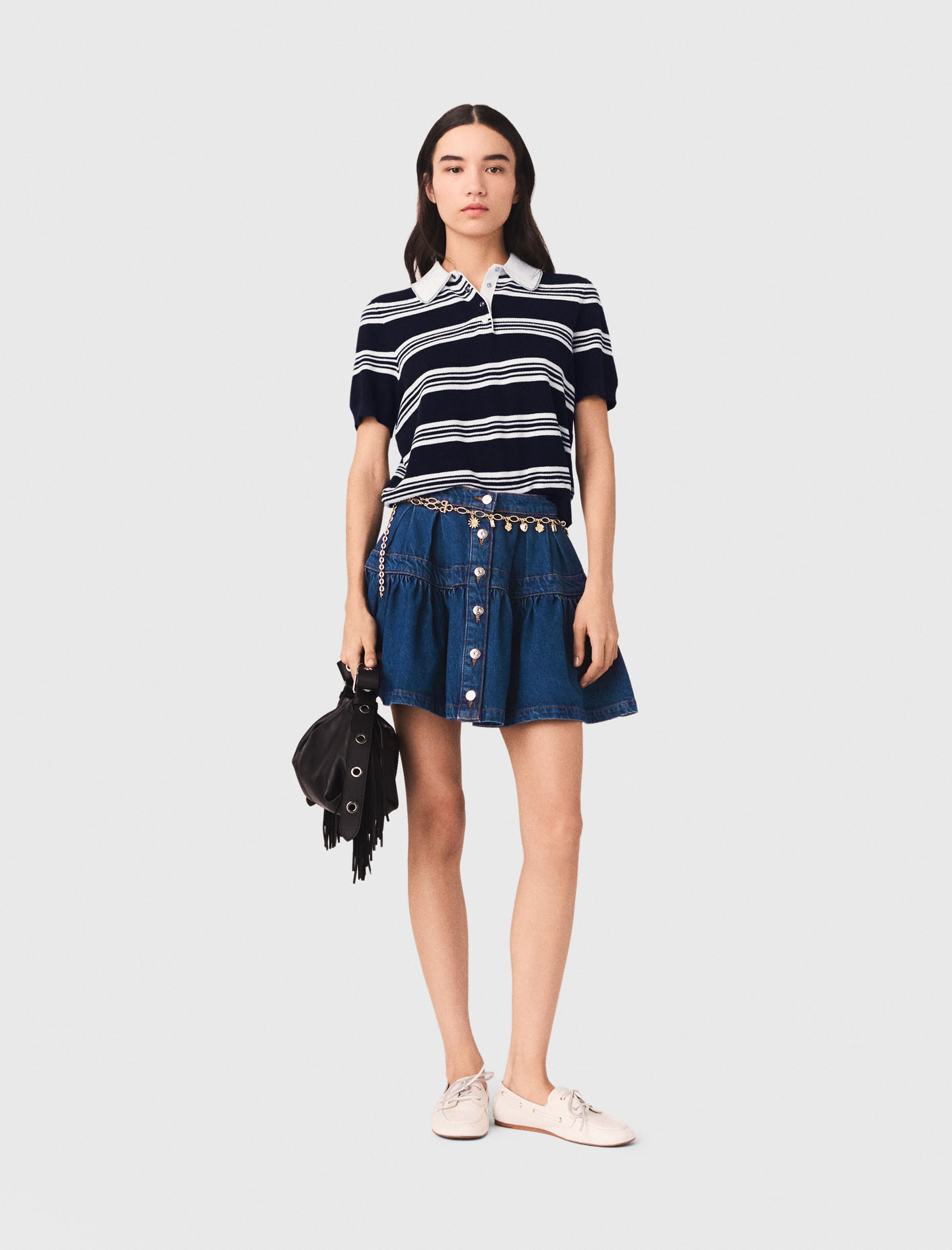 Jupe Courte En Denim - Bleu - Taille 40 - Maje