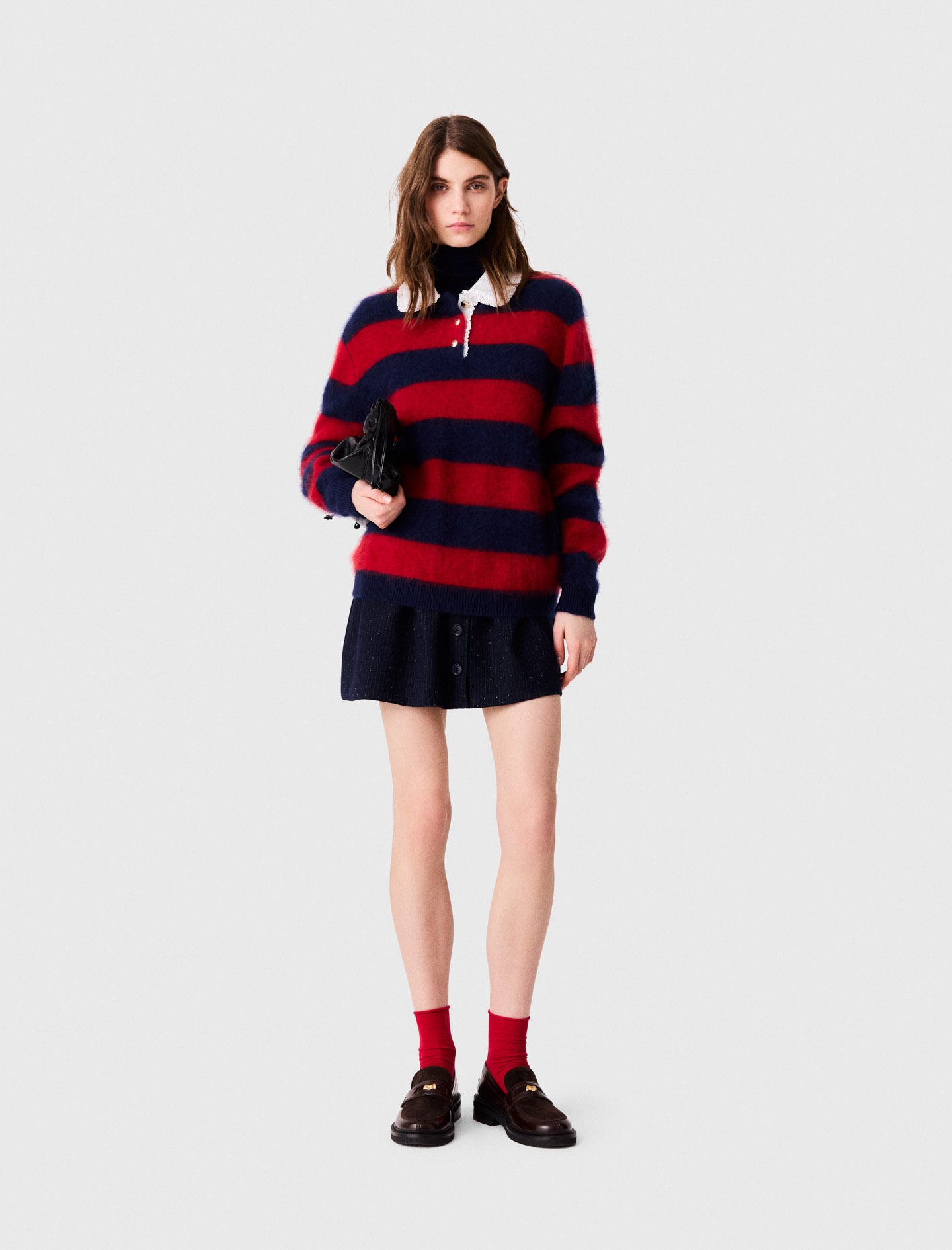 Pull Fluffy Avec Col En Popeline - Bicolore - Taille 2 - Maje