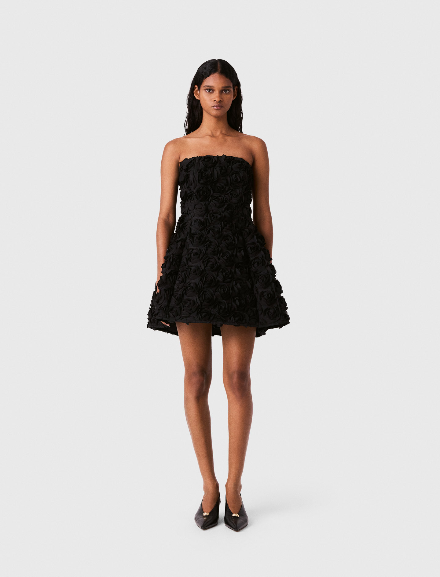 Robe Bustier Ornée De Fleurs - Noir - Taille 38 - Maje