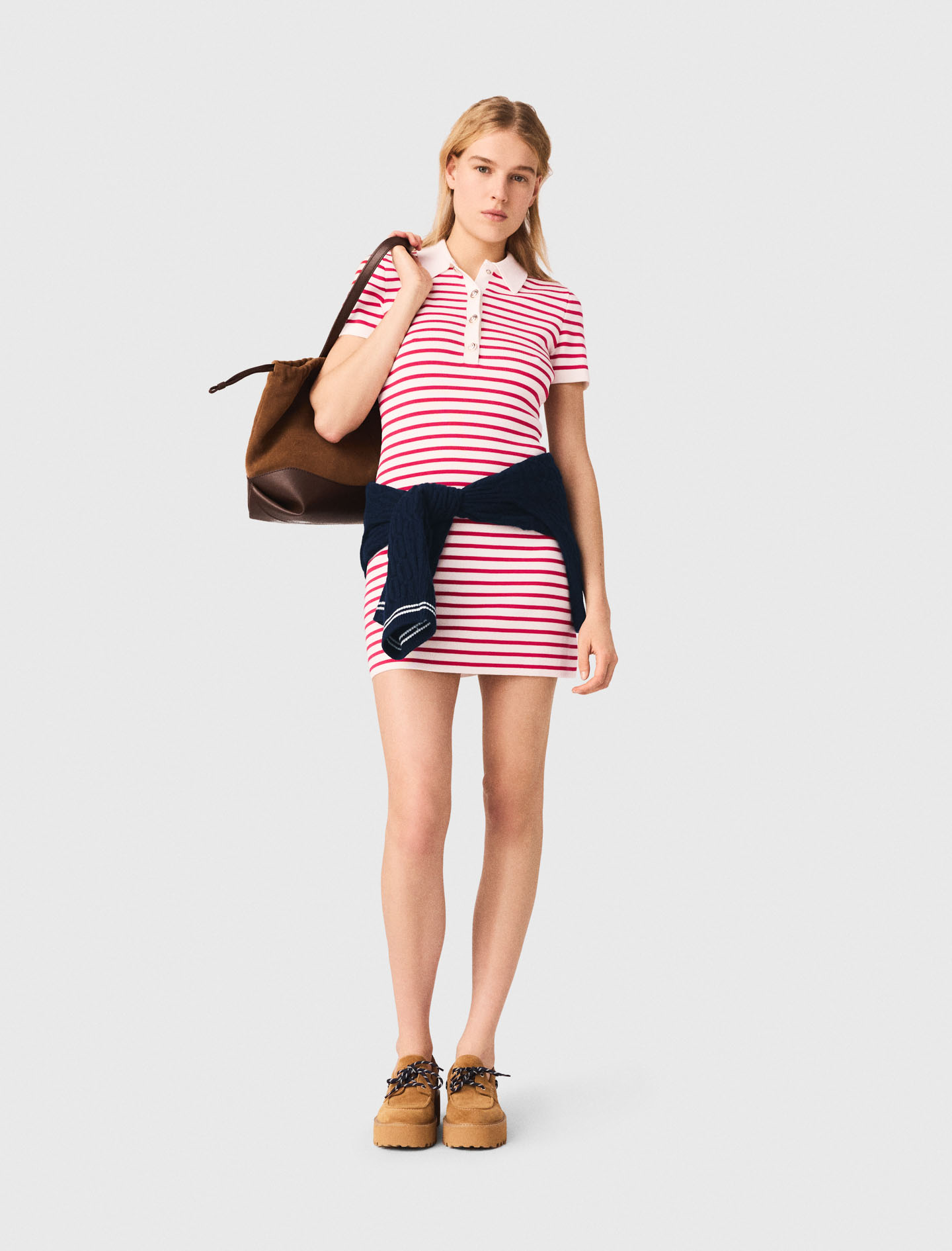 Robe Polo Rayée - Rouge - Taille 40 - Maje