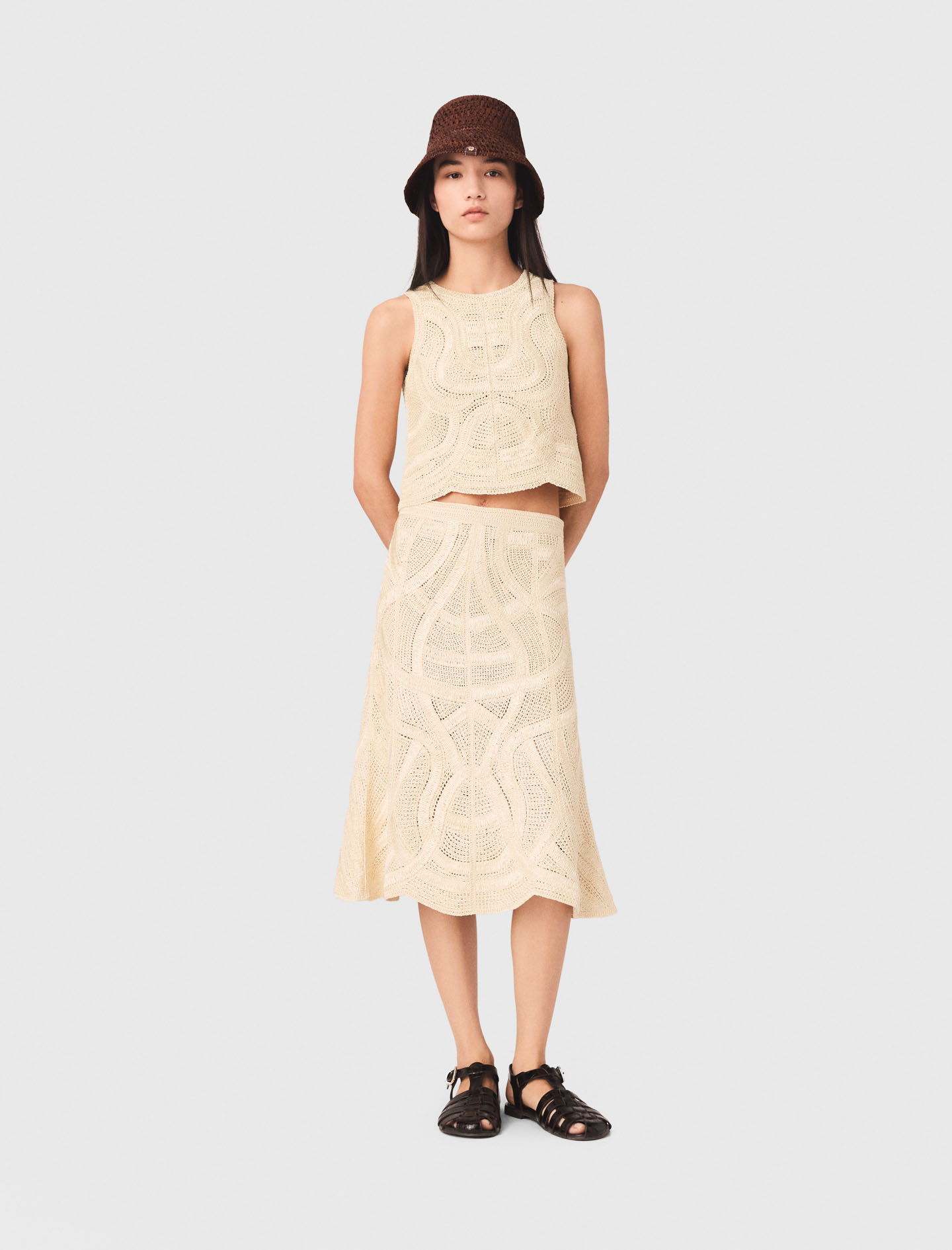 Jupe Longue En Crochet - Beige - Taille 34 - Maje