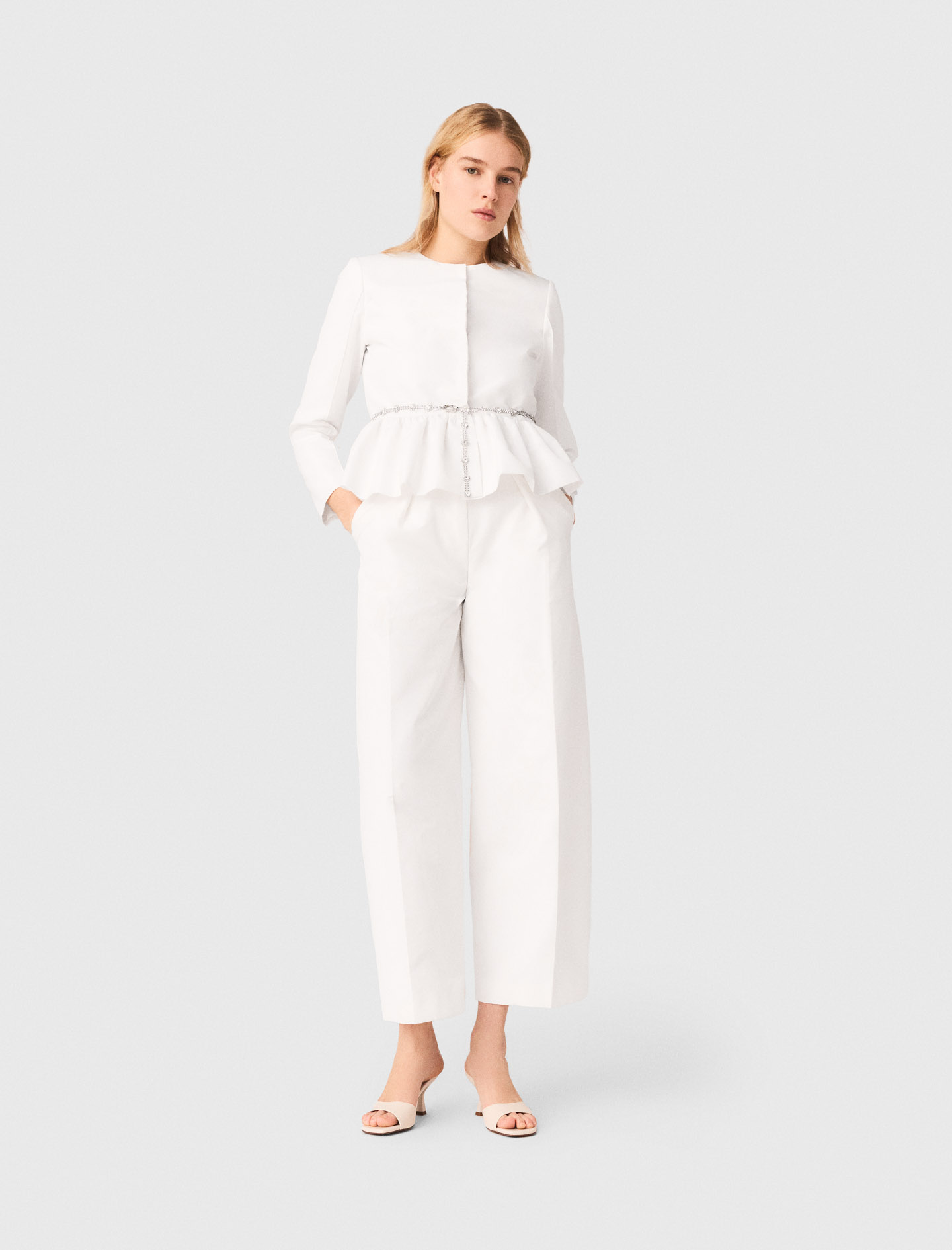 Veste Courte Et Ceinture Bijoux - Blanc - Taille 38 - Maje