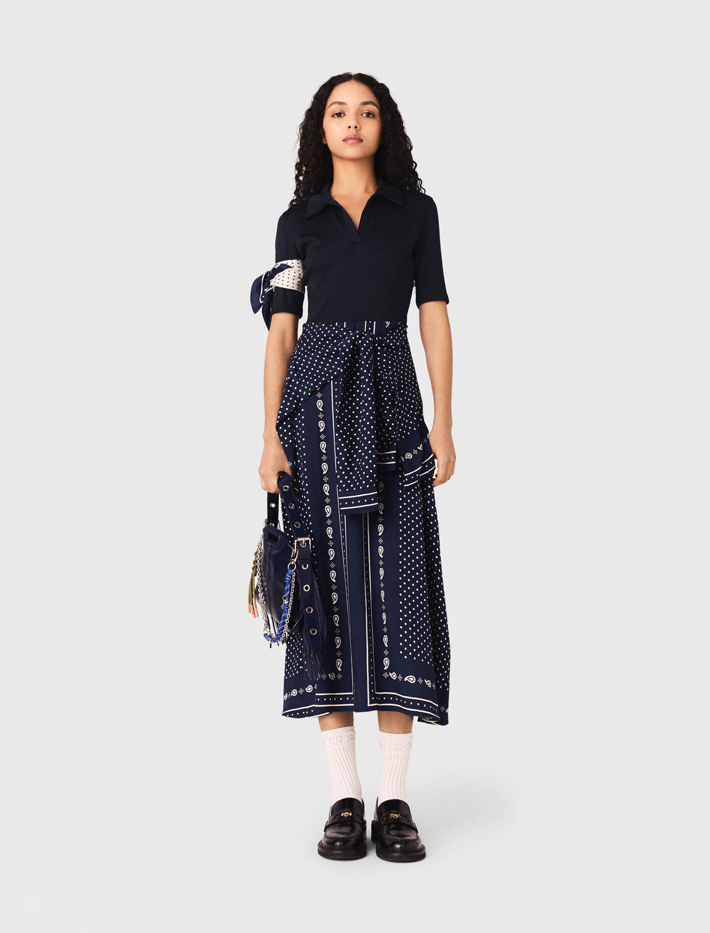 Robe Bi-matière Imprimée - Marine Pois Bandana Print - Taille 40 - Maje