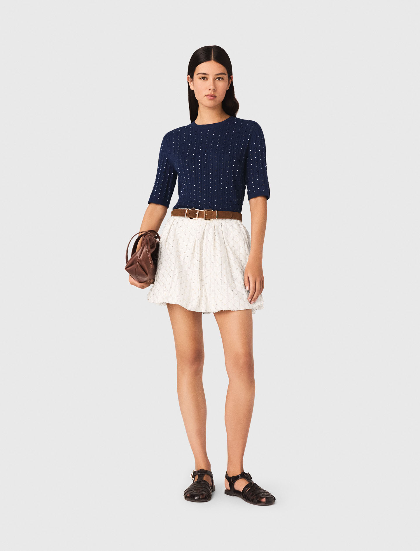 Pull Strassé À Col Rond - Bleu Marine - Taille 0 - Maje