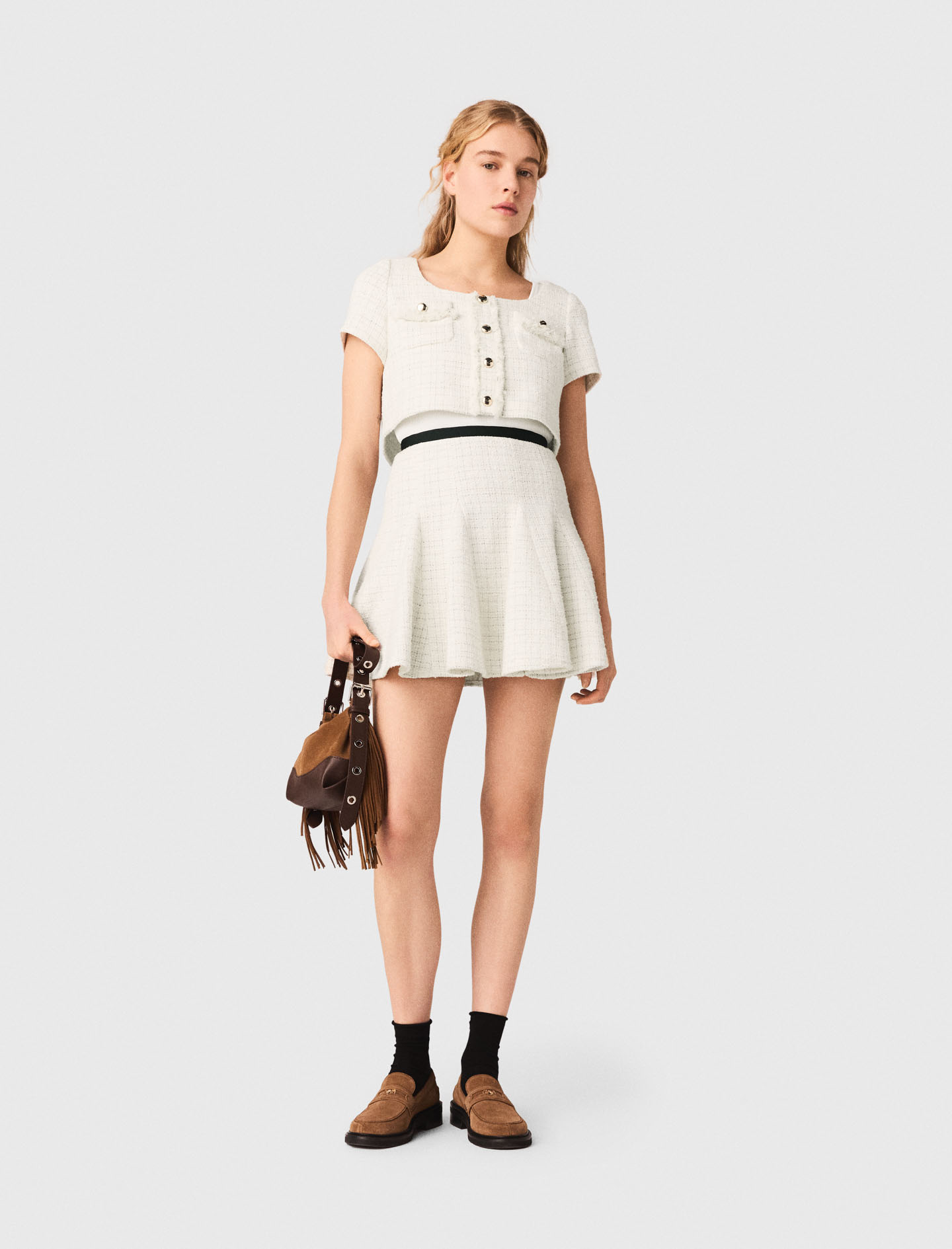 Robe 2-en-1 En Tweed - Blanc - Taille 40 - Maje