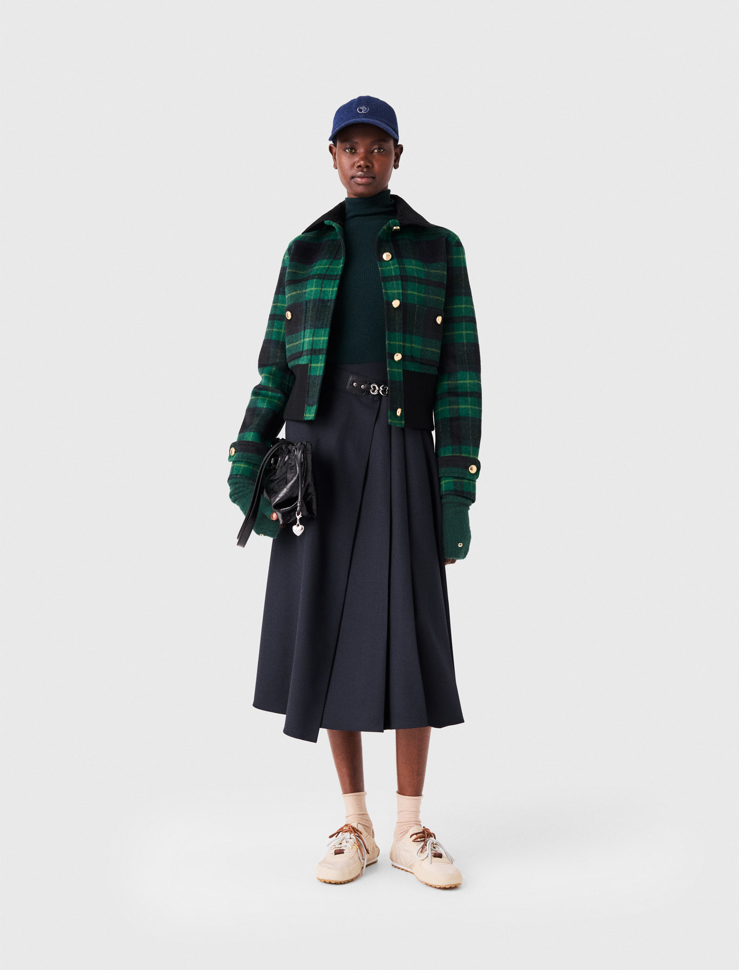 Veste À Carreaux Avec Col Velours - Vert - Taille 38 - Maje