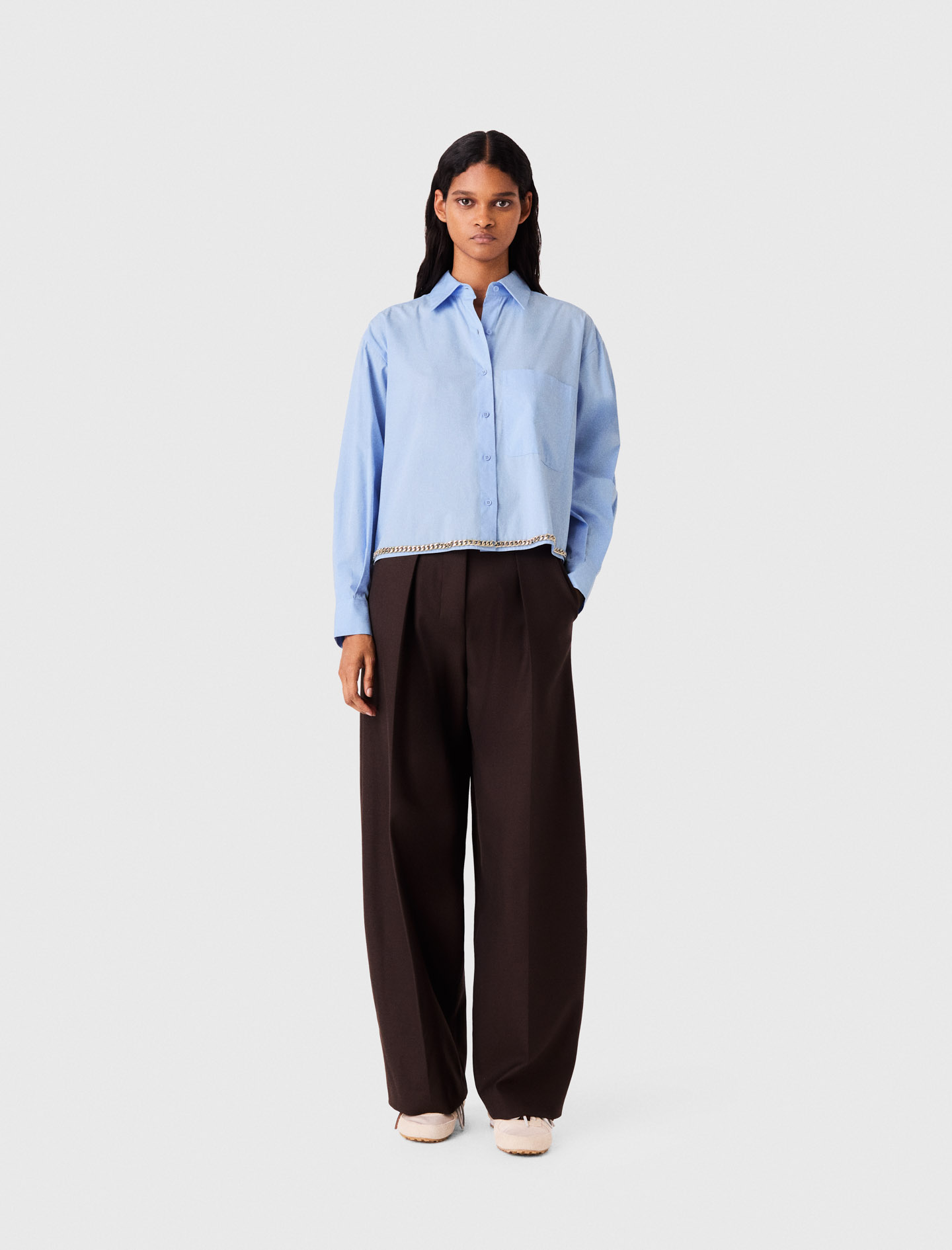 Chemise Courte Avec Galon Chaîne - Bleu - Taille 3 - Maje