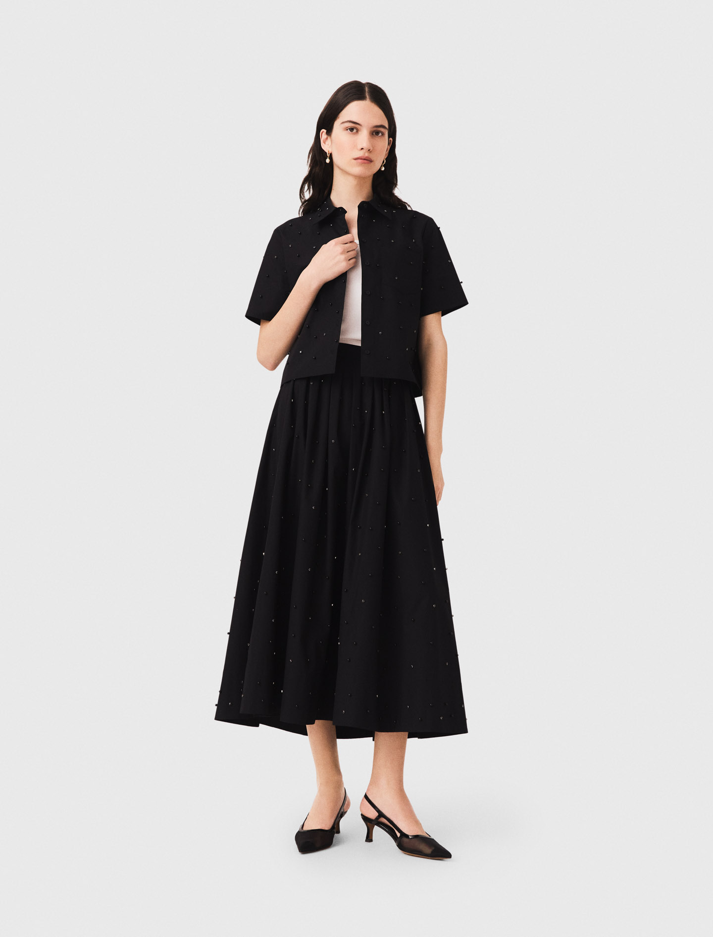 Jupe Longue Avec Strass Et Perles - Noir - Taille 42 - Maje