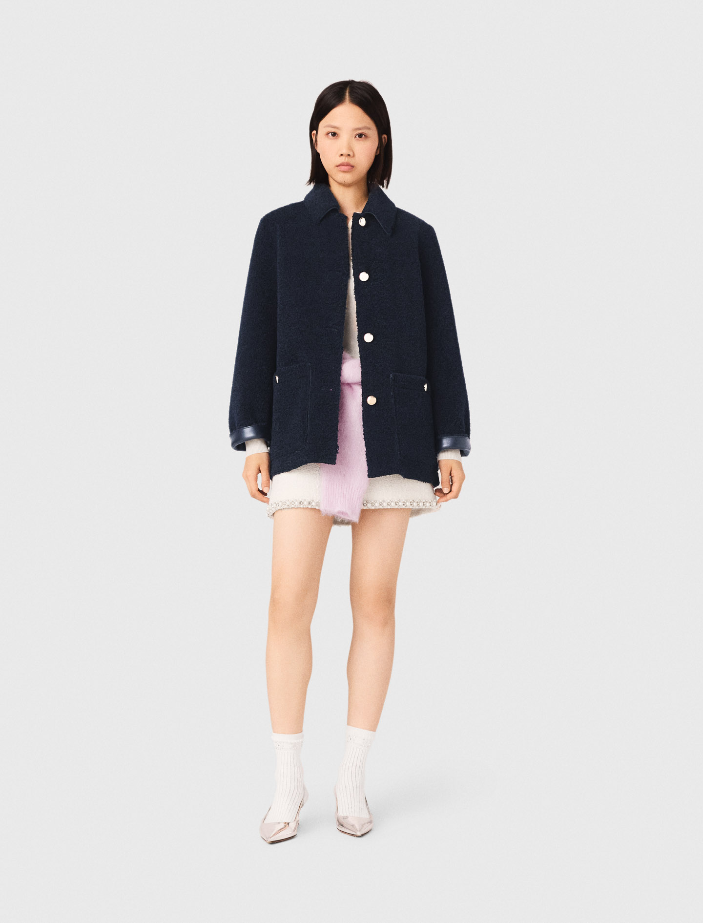 Faux Shearling Reversible - Bleu Marine - Taille 36 - Maje
