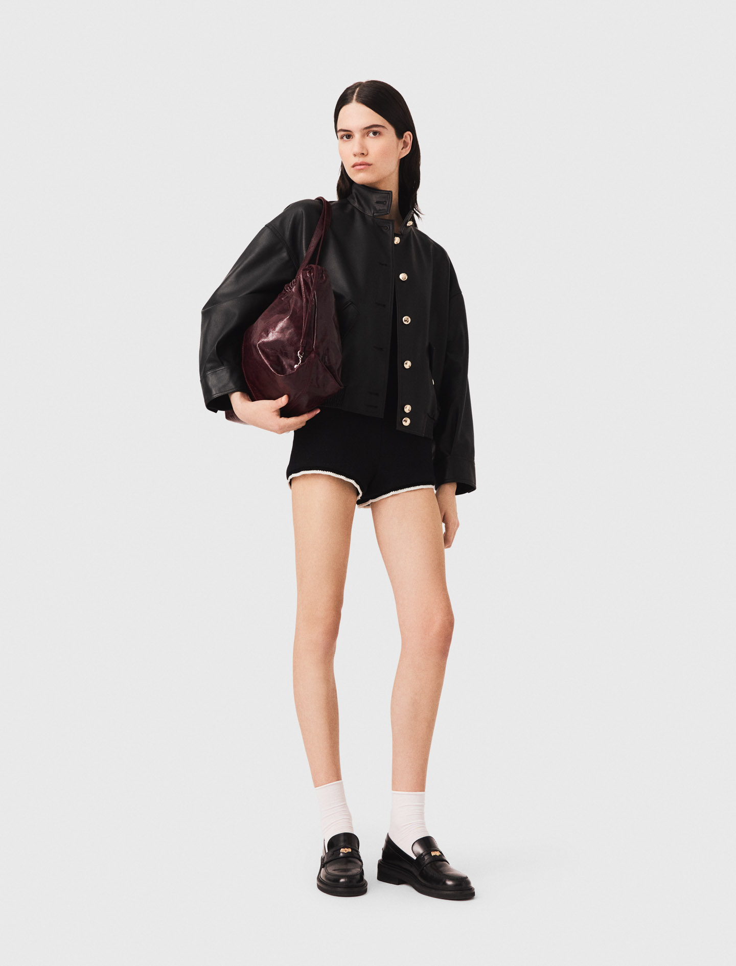 Blouson En Cuir - Noir - Taille 3 - Maje