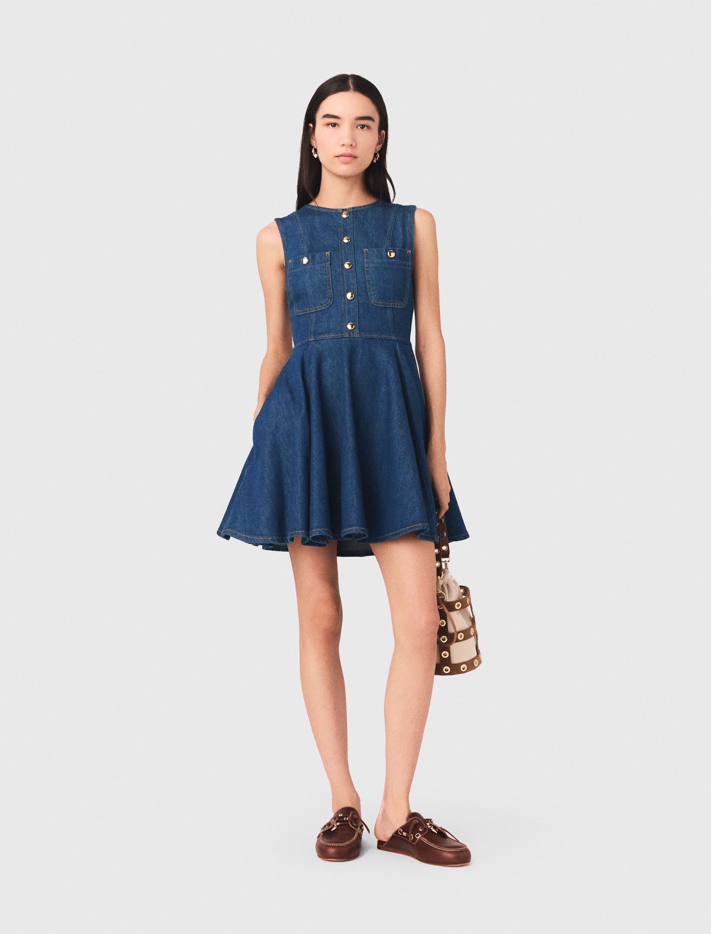 Robe Courte En Denim Évasée - Bleu Marine - Taille 34 - Maje
