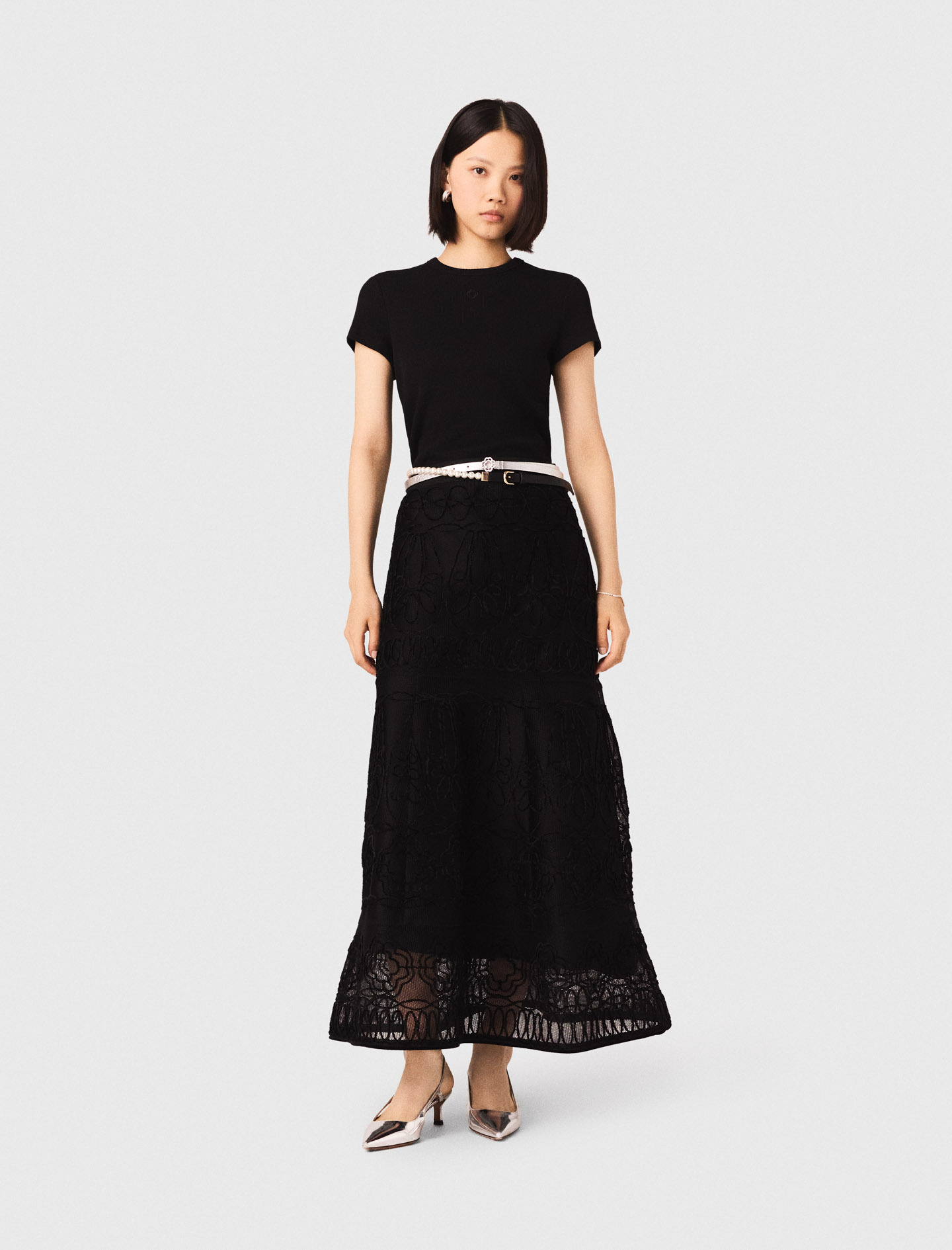 Jupon Long Brodé - Noir - Taille 40 - Maje