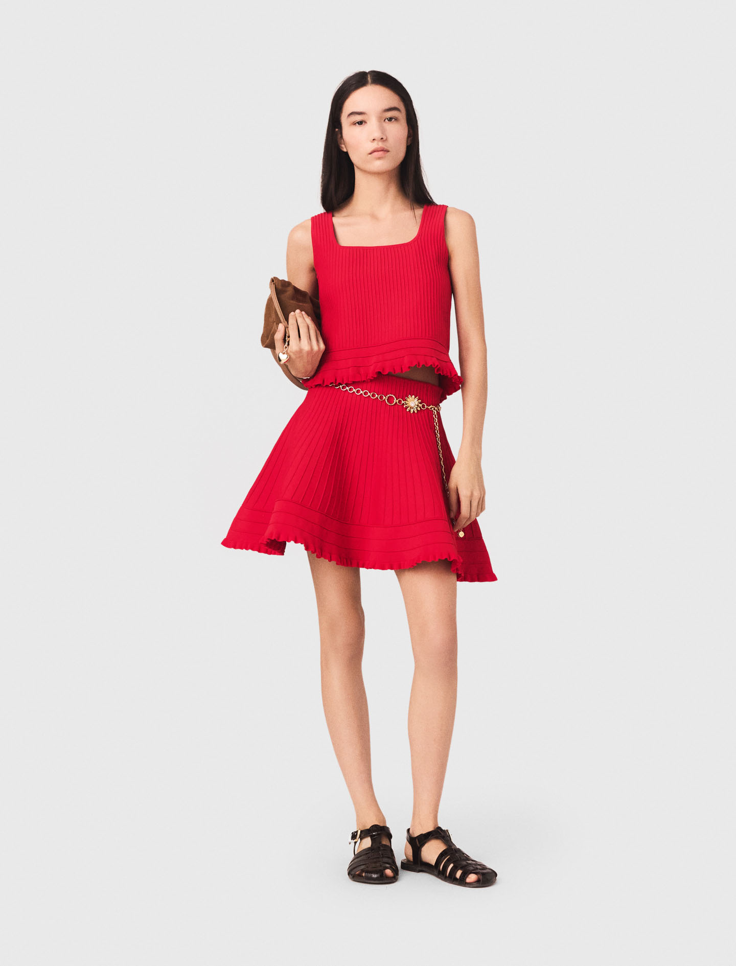 Top En Maille Avec Volants - Rouge - Taille 0 - Maje
