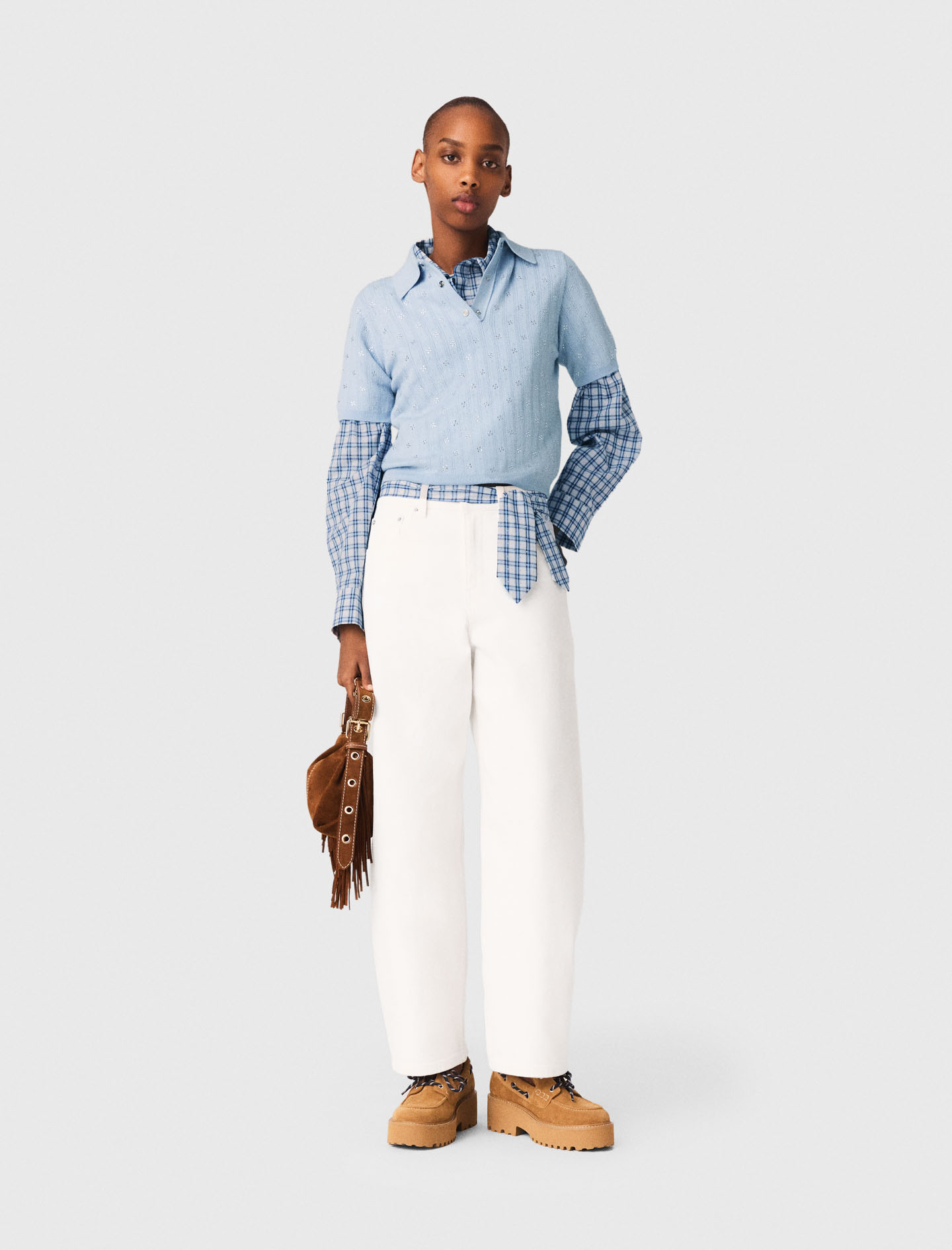 Pull Court Strassé Sur Le Devant - Bleu - Taille 0 - Maje
