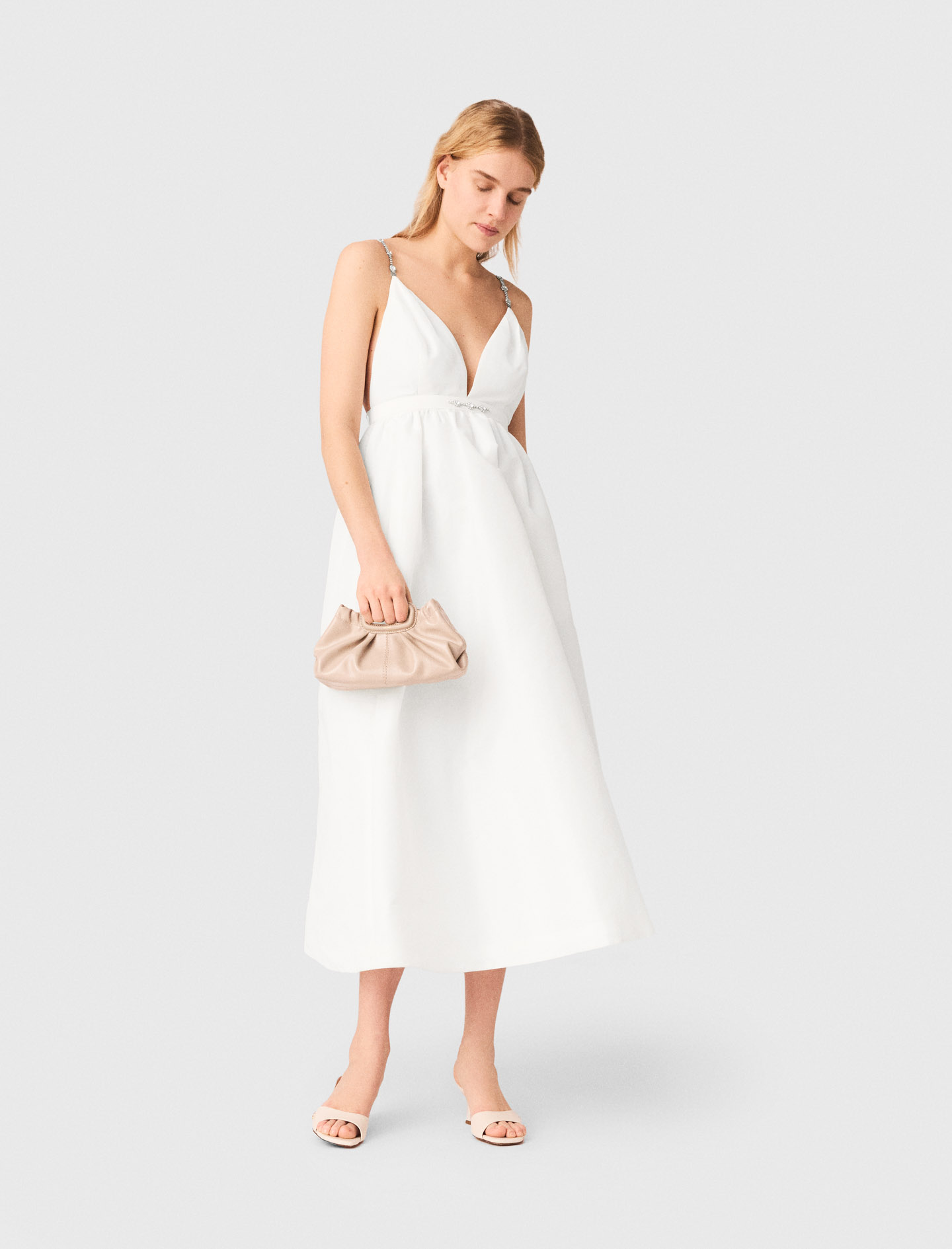 Robe Longue En Taffetas Et Bijoux - Blanc - Taille 36 - Maje
