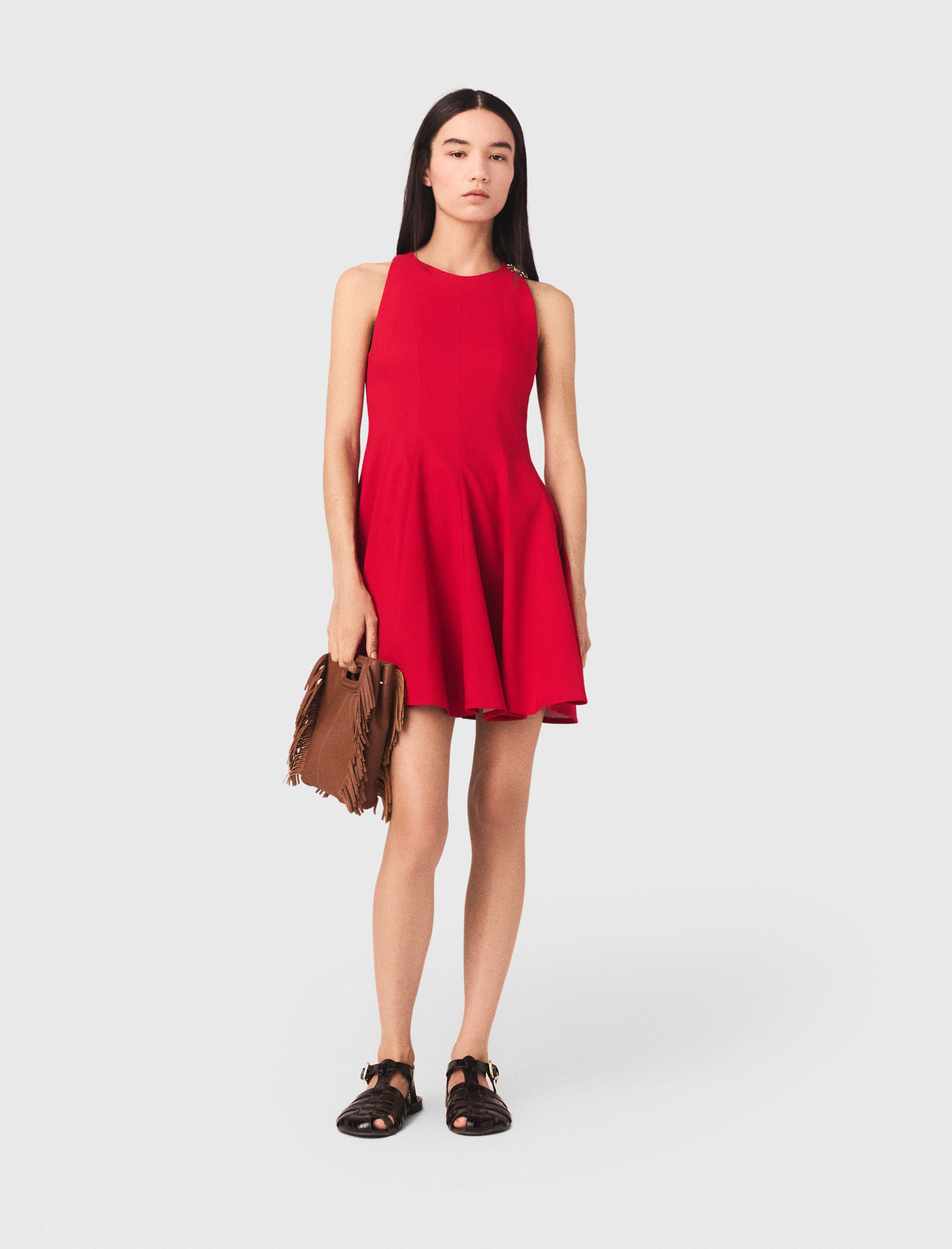Robe Courte Évasée En Lin Mélangé - Rouge - Taille 34 - Maje