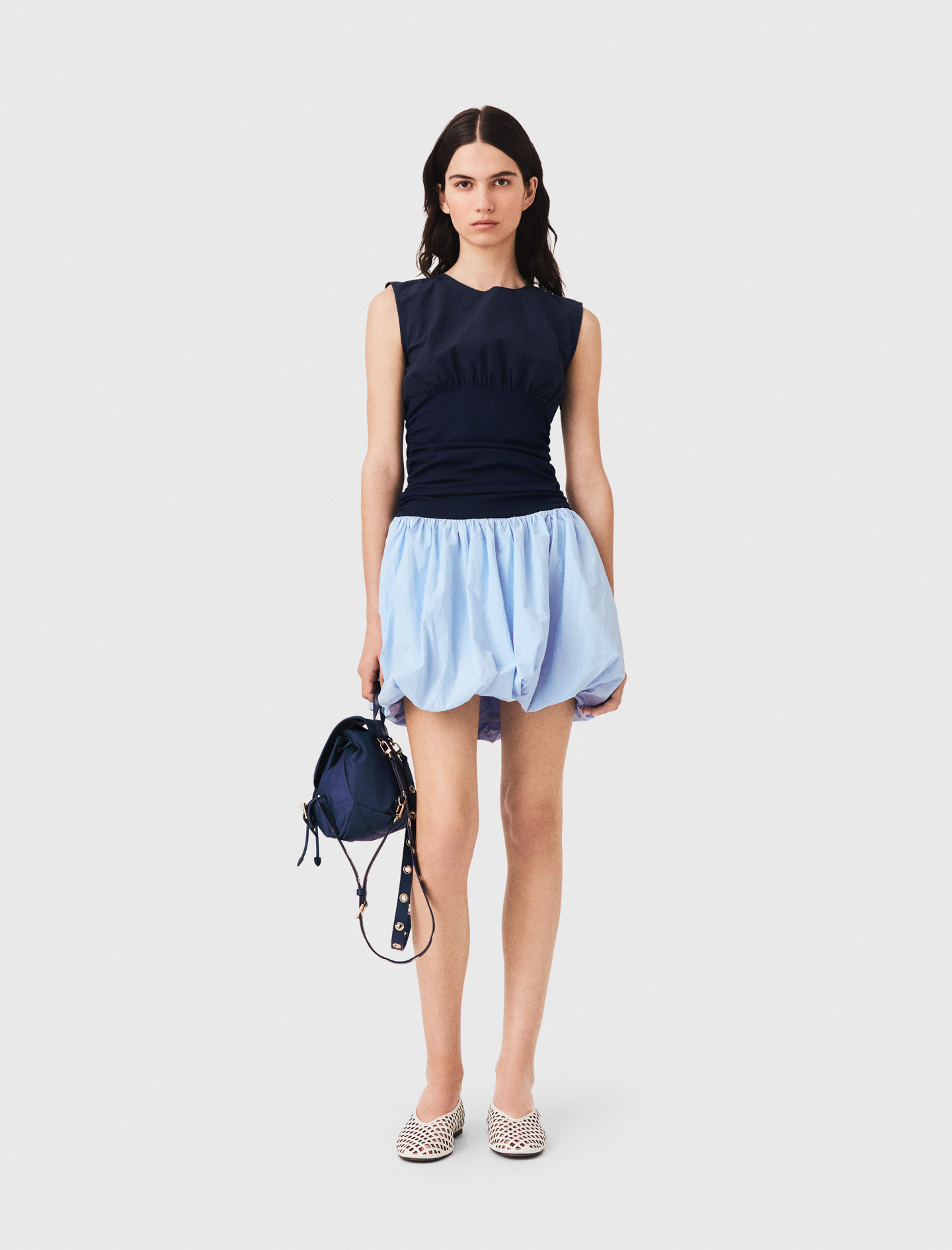 Robe Bi-matière En Jersey Et Coton - Bleu - Taille 40 - Maje