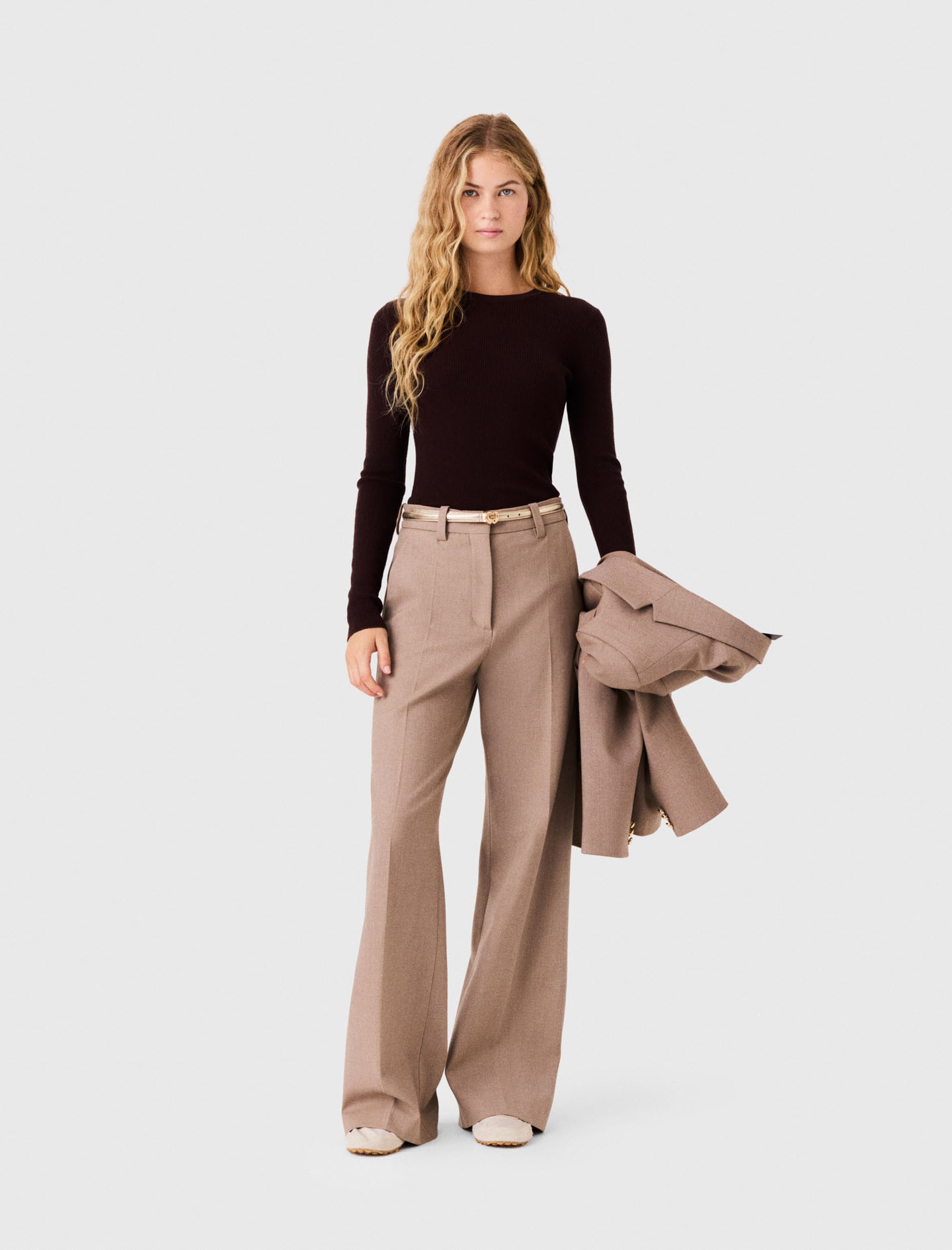 Pantalon De Tailleur - Beige - Taille 42 - Maje