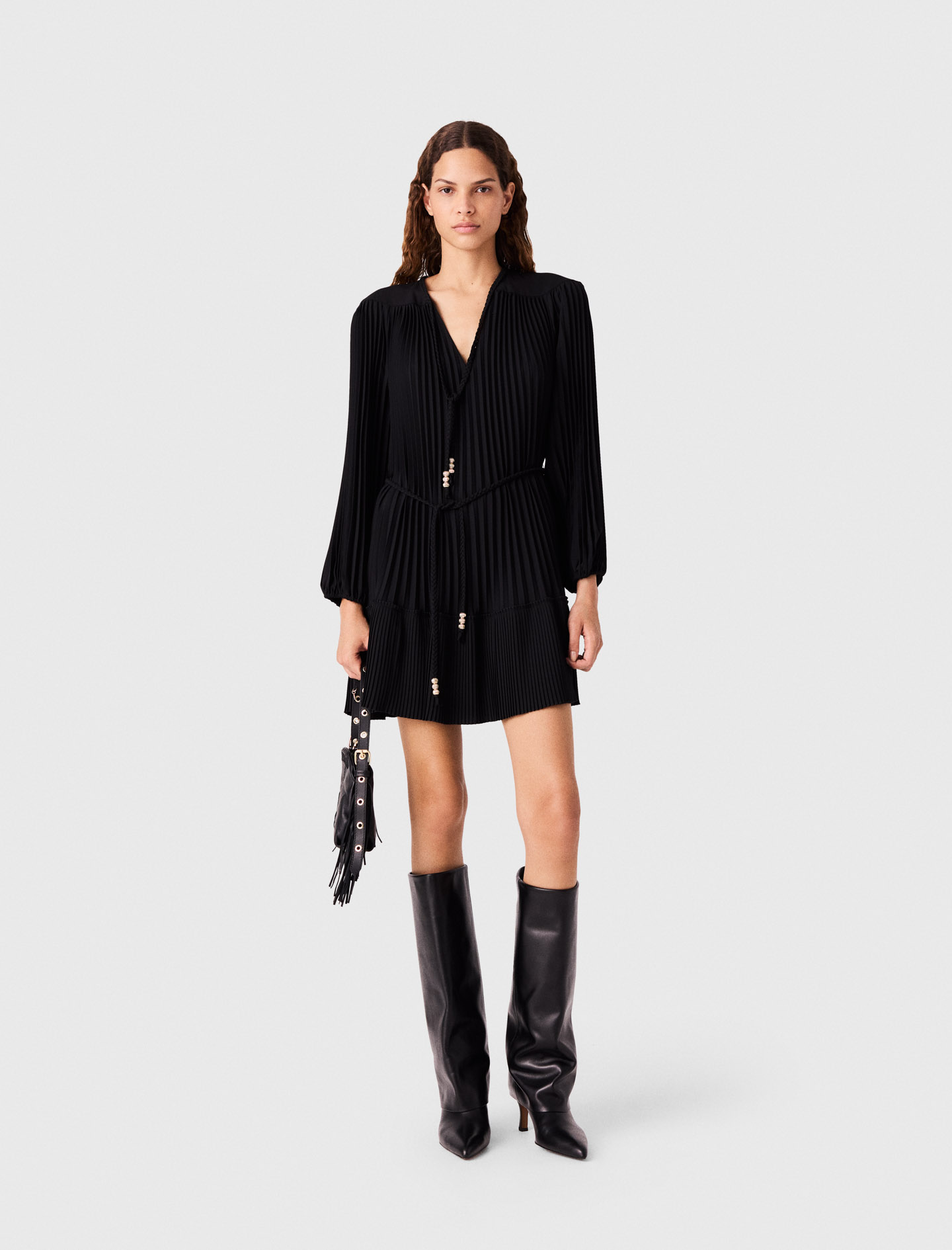 Robe Courte Plissée - Noir - Taille 40 - Maje