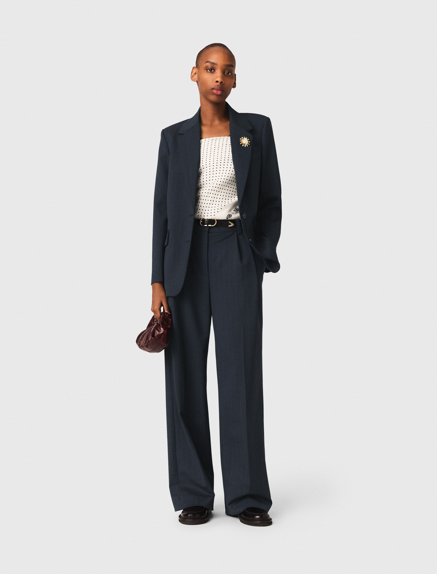 Veste De Tailleur À Rayures - Bleu Marine - Taille 38 - Maje